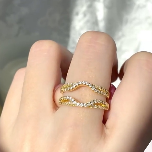 💝Yellow gold double guard wrap wedding band promise vacation bridal ring gift - Picture 1 of 7